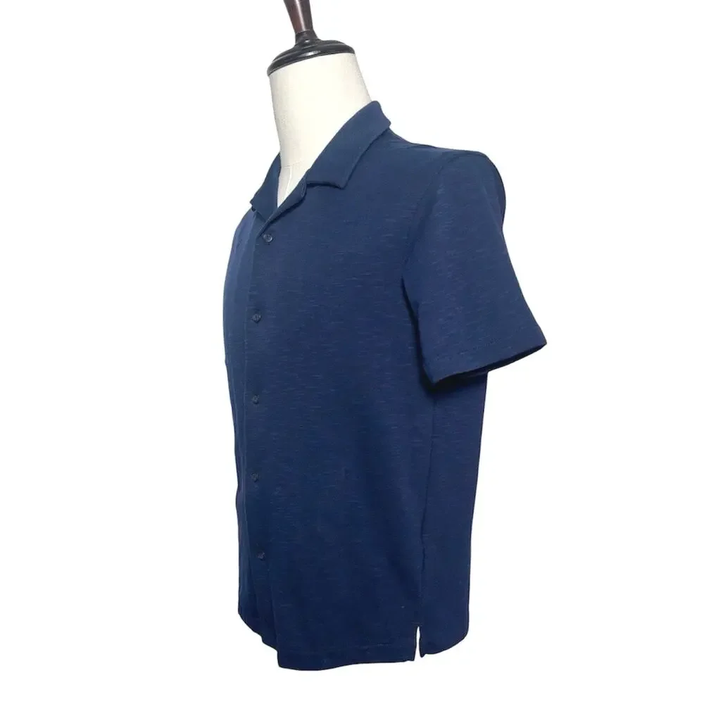 Uniqlo | Men | AIRism Navy Cotton Open Collar SS Button Up Shirt | Small